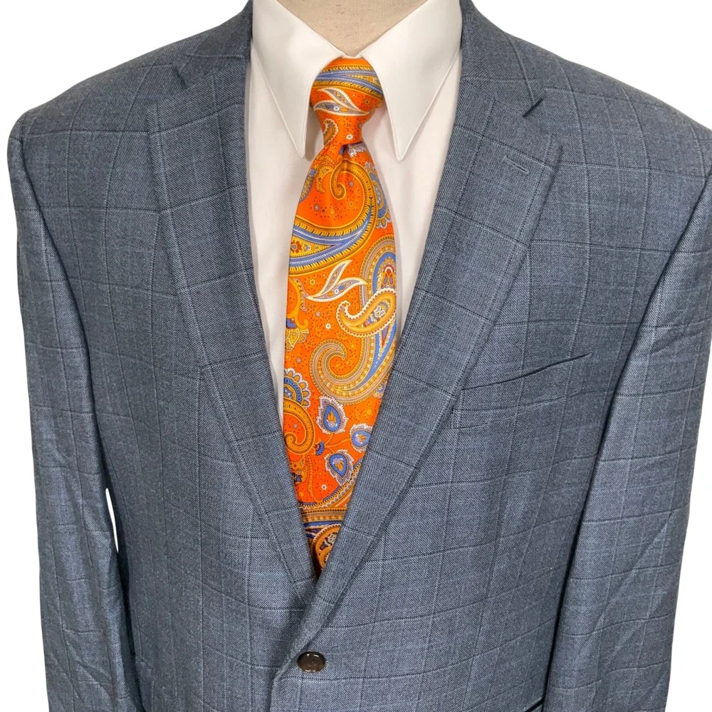 Lauren Ralph Lauren Blazer Mens 46S Blue Windowpane Plaid Preppy Timeless Jacket